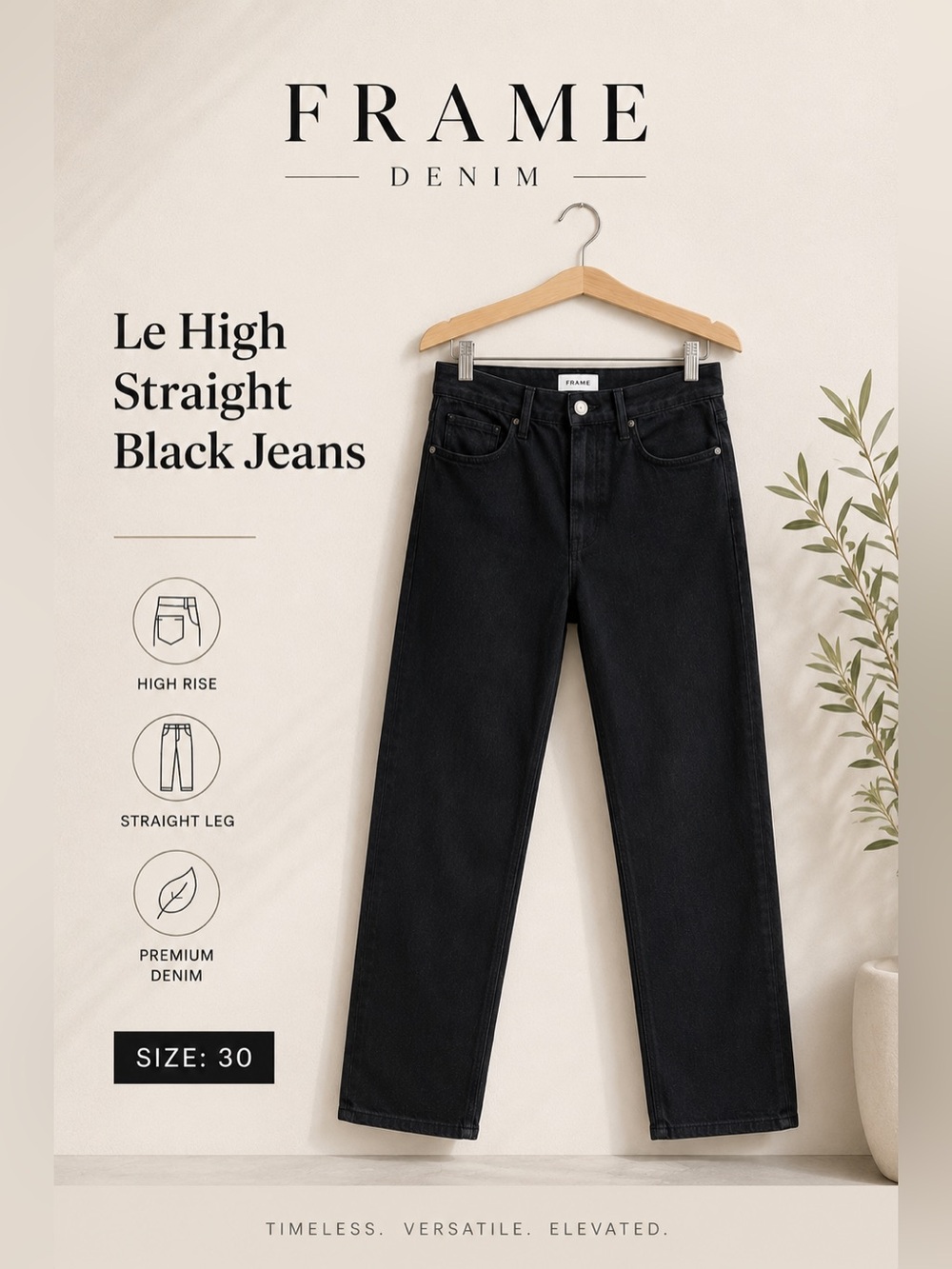 FRAME Le High Straight Black Jeans
Size: 30